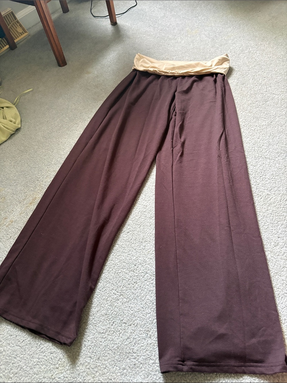 SHEIN Plum Wide Leg Pants with Tan Fold-Over Waist